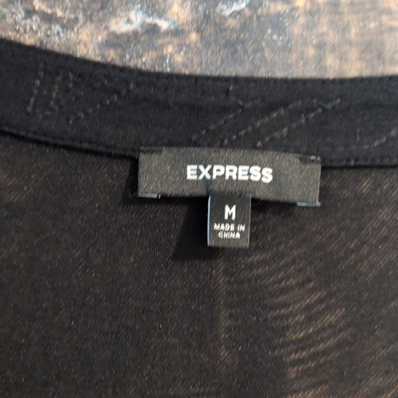 NWOT Express Dress Black Gold Metallic Sequin Shear Back Bodycon Size Medium - Picture 3 of 5